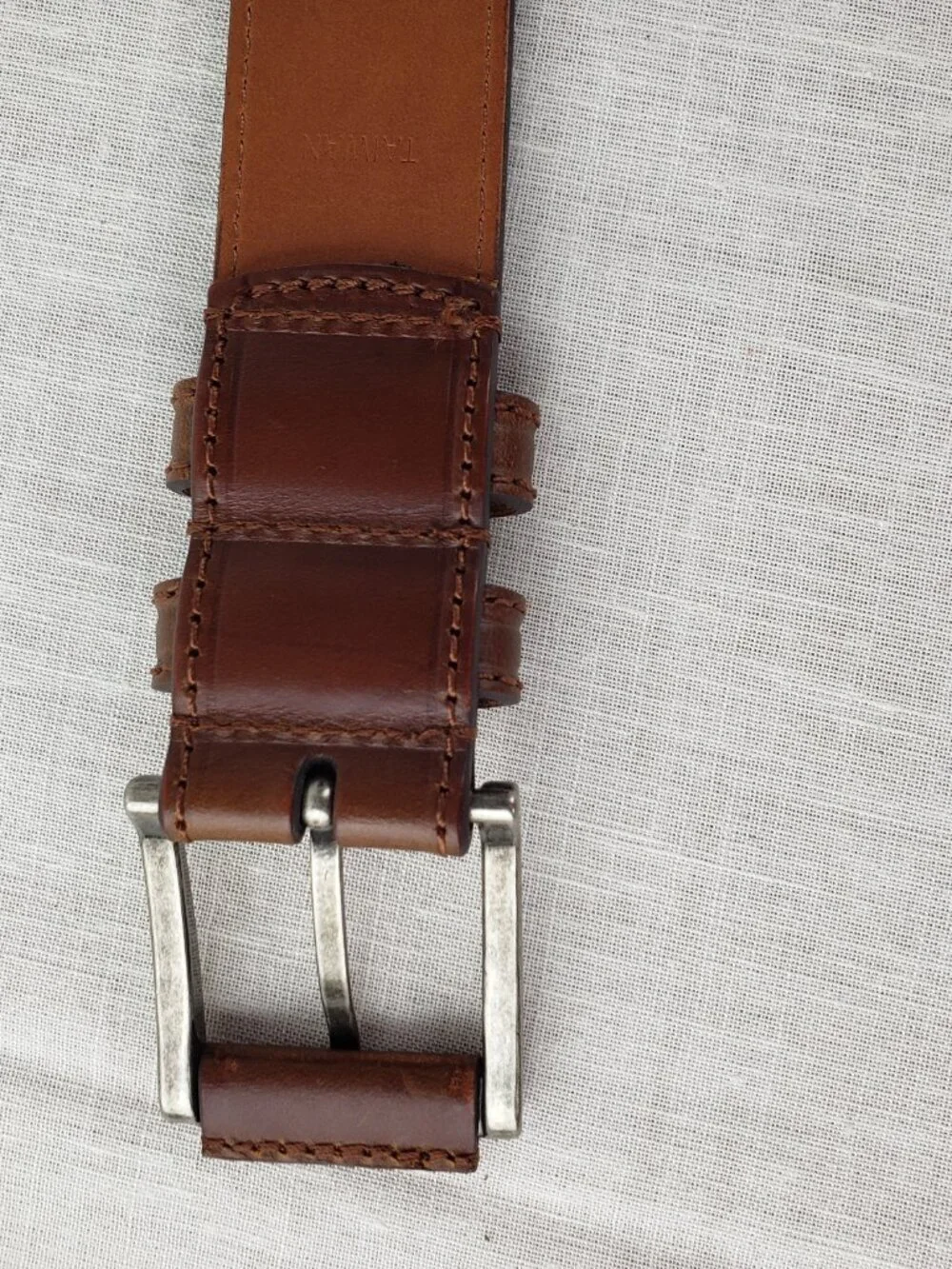 Jos A Bank Brown Leather Belt Square Leather Wrapped Buckle Mens 36